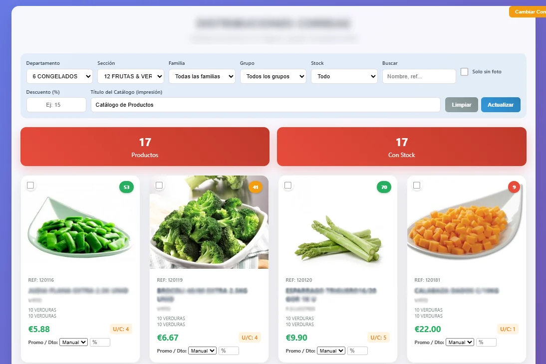 Tarifario para clientes con portfolio de productos y selección de artículos