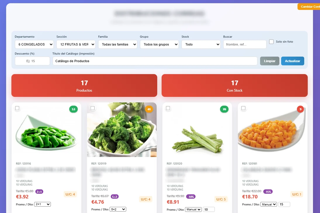Tarifario interno para comerciales con precios, descuentos y promociones